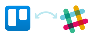 Trello icon and Slack icon with arrows indicating data integration between the two.