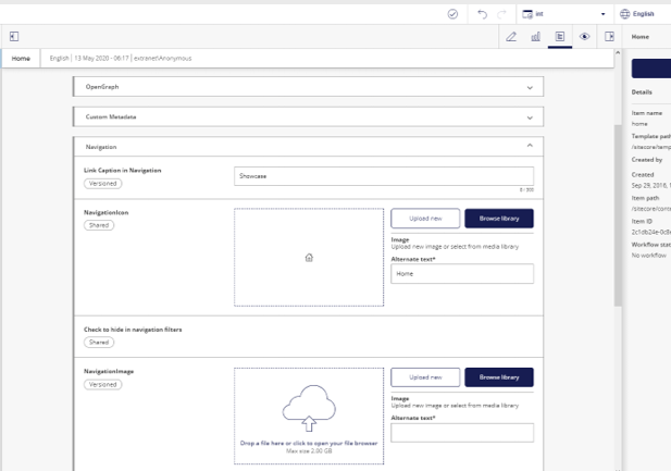 Screenshot from Horizon editor in Sitecore 10 showing new field editor interface for metadata.
