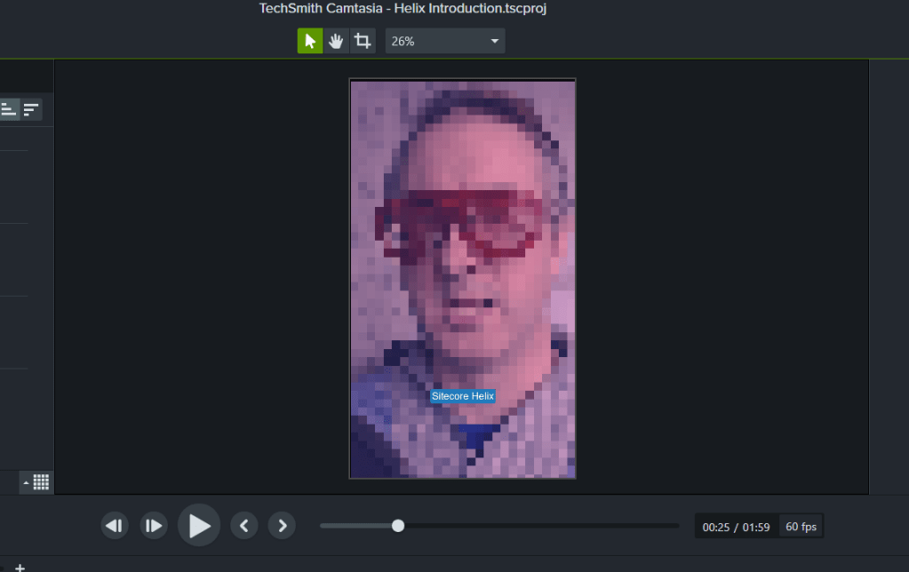 Screenshot from Camtasia showing heavily pixelated image of person.
