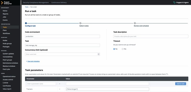 Screen grad of Run a task page